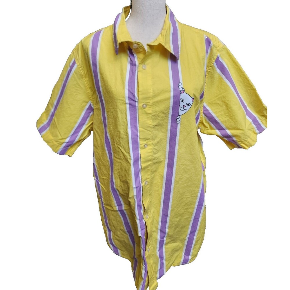 RipNDip Casual Button Front Shirt Size XL Yellow Stripe Unisex - Picture 2 of 10